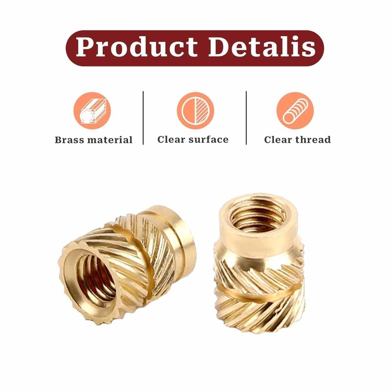 M4 Thread Insert, Pack of 120 Press-in Nuts, Brass Embedding