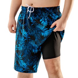 BRISIRA Big and Tall Mens Swim Trunks with Compression Liner Swimsuit Bathing Suit Swim Shorts Board Shorts Quick Dry 1X-6X