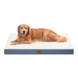 Tail Stories Outdoor Dog Bed for Extra Large Dogs, XL Dog Bed for Large Sized Dog, Egg Crate Foam Dog Bed with Removable Washable Oxford Cooling Cover, Blue White