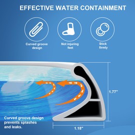 KRUI Collapsible Shower Threshold Water Dam, 118In, Self Adhesive Shower Edge Water Barrier Stopper, Shower Water Blocker Retention System, Dry and Wet Separation for Bathroom Kitchen Countertop Sink