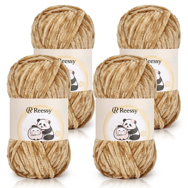 Reessy Chenille Yarn 400g(4×100g), Super Soft Chunky Wool Set, Thick