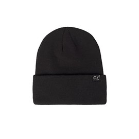 C.C Unisex Plain Cuff Skull Cap Winter Knit Beanie Hat, Black Label Black