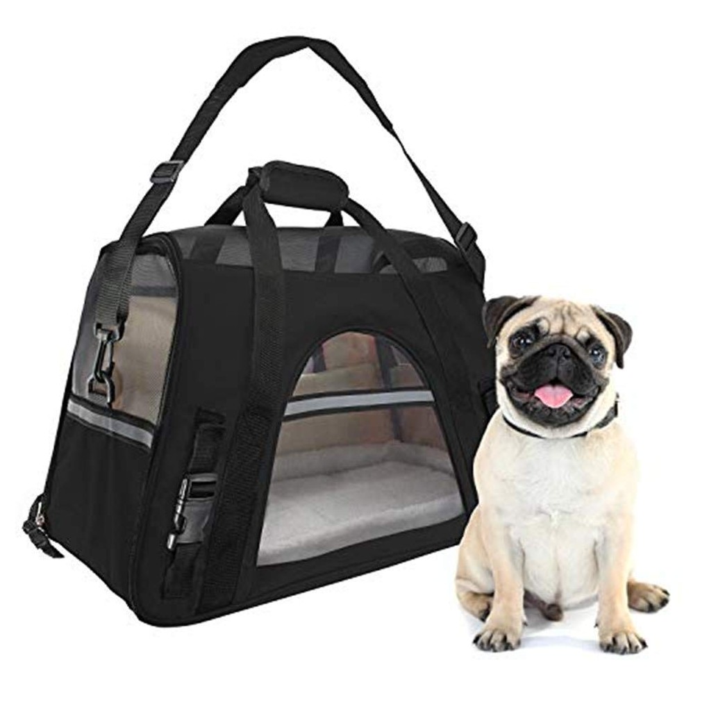 WMHourse Airline Approved Pet Carrier Soft Sided Tote for Medium Sized Cats&Dogs Portable Pet Travel Carrier with Fleece Bedding Black