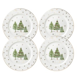 Gracie China Gold Green Pine Tree Salad/Dessert Plates, Set of 4 (8-Inch)