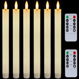 Homemory 6 Pcs Flameless Taper Candles with Remote Timer and Dimmer, LED Candle Sticks with Flickering Light, Ivory Battery Operated Window Candles, 9.6 Inches for Valentine Wedding Indoor Decoration