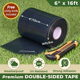 Double Sided Artificial Grass Turf Seam Tape 6" x 16' Self Adhesive Seaming Tape for Concrete Wood Floors Patios Indoor Outdoor Carpets Synthetic Turf or Green Lawn Rugs