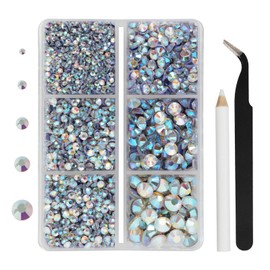 Hotfix Rhinestones 3960pcs, AB Rhinestone for Clothes, Hot Fix Crystals Rhinestones with Tweezers and Wax Pencil Kit,Mixed 5 Sizes, SS6-SS30, Crystal AB