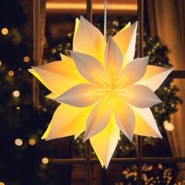 EANLOLY Christmas Star, Illuminated, Paper Stars, Christmas, 3D Star Window, Indoor Christmas Decoration for Hanging, with Lighting, White, Diameter 60 cm