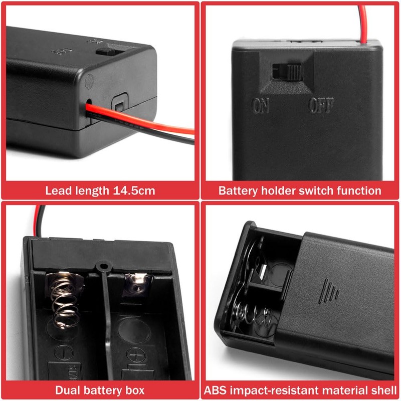 LampVPath 5Pcs 2 AA Battery Holder with Switch, 2X 1.5V