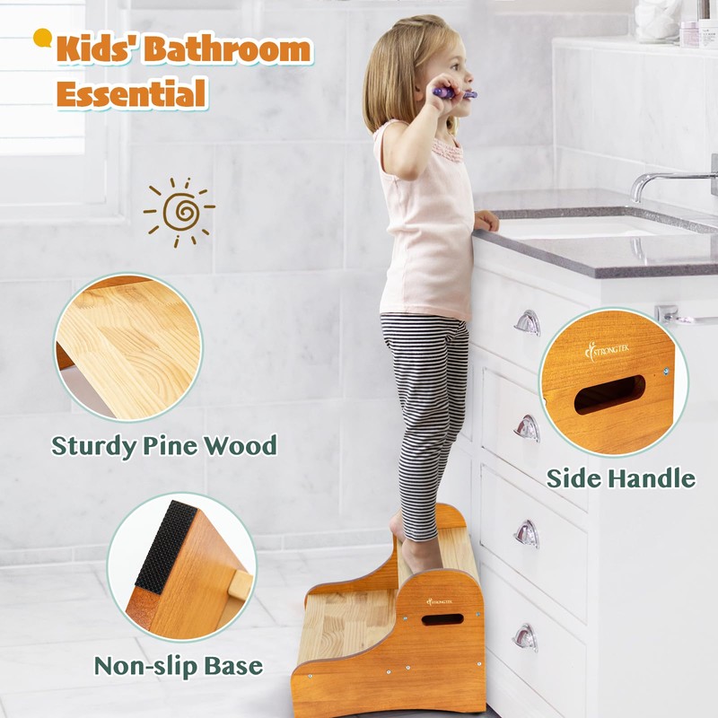StrongTek 2-Step Kids Stool with Storage & DIY Name Blocks