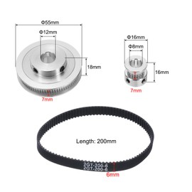 uxcell GT-2 Synchronous Wheel 20&80 Teeth 8&12mm Bore, Aluminum Alloy Timing Pulley Wheel with 1Pcs Length 200mm, Width 6mm Belt for 3D Printer, CNC Machine (20-80T-8&12B-6)