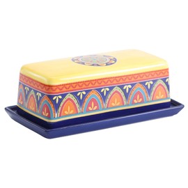 Bico Tunisian Ceramic Butter Dish with Lid, Wide Butter Keeper for Counter, Kitchen Countertop, Microwave and Dishwasher Safe