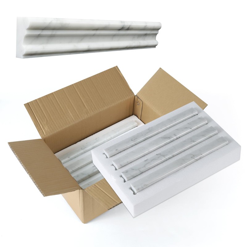 Retheno Carrara White 8 Pack of 2x12'' Marble Chair Rail