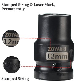 ZOYAKKI 1/2" Drive x 12 mm Shallow Impact Socket,CR-MO Steel,1PCS Drive 6 Point Axle Nut Socket for Easy Removal of Axle Shaft Nuts (Metric 12MM)