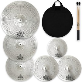 ULUOBO Low Volume Cymbal Pack 6 Pieces, Silent Cymbals, Quiet Cymbals Set for Drummer Practice, 10''Splash+14''Hihat+16"Crash+18''Crash+20"Ride, Silver