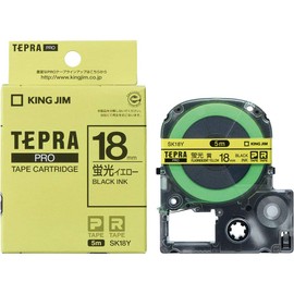 King Jim SK18Y Tepra PRO Tape Cartridge, Color Label (Fluorescent Color), 0.7 inches (18 mm), Fluorescent Yellow/Black Character, Length 16.4 ft (5 m)