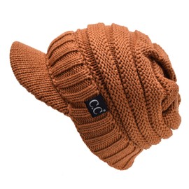 C.C Trendy Warm Oversized Chunky Soft Oversized Ribbed Slouchy Knit Hat with Visor Brim (Clay)