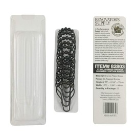 Renovators Supply Manufacturing Black Shower Curtain Hooks Rings Roller Ball Set of 12 Plated Over Brass