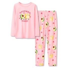 Tebbis Tween Girls Jammies Pink Avocado Pajamas 2-Piece Long Sleeve PJ Set Clothes Size 6