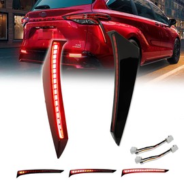 KENRTIR For 2021 2022 2023 Toyota Sienna Red LED Rear Bumper Reflector Side Marker Brake Tail Lights w/Sequential Turn Signal Lamp
