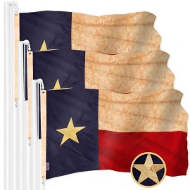 UD_G128 3 Pack: Texas Tea-Stained Flag  4x6 Ft  ToughWeave Pro Series Embroidered 420D Polyester  Embroidered Design, Indoor/Out