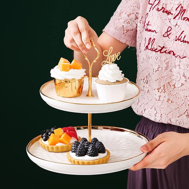 Aebor 3 Tier Round Porcelain Tiered Cupcake Stand, Tiered Serving