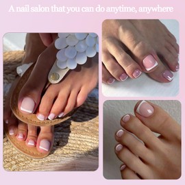 French False Toenail,240PCS Square False Toenails Short,Toe Nail Press on Nail Kit,12 Sizes Pink Full Cover Glue On Fake Toe Nails - Stick on Toenails for Women French Nail Art Manicure