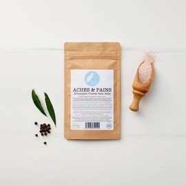 Corinne Taylor | Aches & Pains Himalayan Bath Salts | Eucalyptus, Black Pepper & Sweet Marjoram | for Destress & Muscle Soak | Organic & Natural | 75g