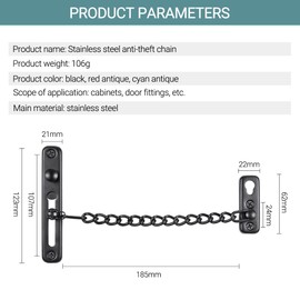 Anti-Theft Door Chain Lock, Bedroom Home Apartment Hotel Security Door and Window Sliding Safety Chain Lock Stainless Steel (Red)