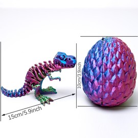 3D Printed Tyrannosaurus Rex Dinosaur egg,Flexible Realistic Articulated Animal Fidget Toys,Mystery Figurines Gifts for Easter Basket Stuffers,Executive Desk Funny Décor and Festival Collectible (RGB)