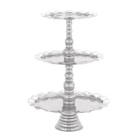 Deco 79 Traditional 3-Tiered Aluminium Tray W-30876, 24" H x 17" L, Smooth Silver Finish