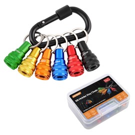 6Pcs Drill Bit Holder Key Chain, 1/4 Hex Shank Aluminum Alloy Push to Unlock Quick Release for Impact Bit Driver Extension Bar Nut Driver Screwdriver & Drill Bits,Tool Gifts for Men-Multi Color