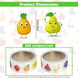 1000Pcs Fruit Stickers for Kids, 2 Rolls Colorful Food Sticker for Scrapbooking, Smiley Face Fruit Stickers, Cute Banana Watermelon Strawberry Apple Decals for Classroom Rewards and DIY Crafts