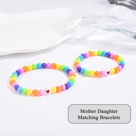 JEIKTO Mother Daughter Bracelets Set, First Day of School Kindergarten Mommy and Me Matching Bracelets, Christmas Birthday Mothers Day Valentines Day Back to School Gifts for Girls Mom