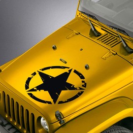SkunkMonkey - Hood Decal Compatible with Jeep Wrangler TJ LJ JK JKU - Distressed Army Star Oscar Mike Sticker - Matte Black Stickers
