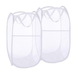 Buenod Paquete de 2 cestas plegables para la ropa sucia, cestas plegables de malla para la colada, cestas plegables para baño, recámara universitario, viajes (blanco)