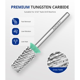 AIRSEE Tungsten Carbide Acrylic Nail Drill Bit Efile Electric File Machine Head Tip for Manicure Polishing Art Remove Gel 3/32" 2 Way Professional Tech Flat Top Tapered Barrel Coarse-C