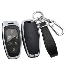 ontto Key Case Car Key Case Key Case Protective Cover Fits Hybrid Hyundai Tucson NX4 Ioniq 5 Santa Fe TM Sonata DN8 Nexo Solaris Grandeur Azera i10 i30 2020-2023 Silver Black, silver black