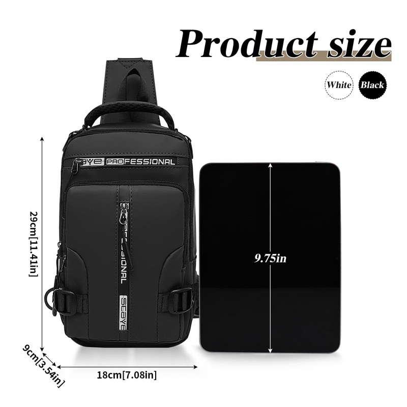 FuninCrea Sling Bag Men's PU Leather Shoulder Bag with 4