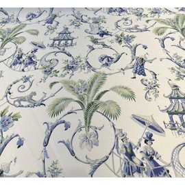 Waverly Mandarin Prose Blue Porcelain Drapery Upholstery Fabric by The Yard