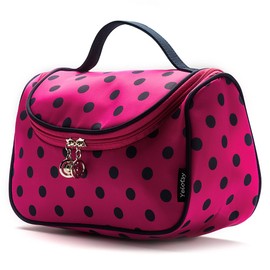 Yeiotsy Travel Cosmetic Bag Cute, Polka Dots Makeup Bag for Girls Travel Toiletry Organizer (Rose Red)