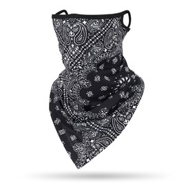 DALO Face Cover, Water Absorbent, Quick Drying, UV Protection, Cool, Ear Hook, Face Mask, For Sports, Outdoors, Unisex, Neck Cover, Paisley, flow black
