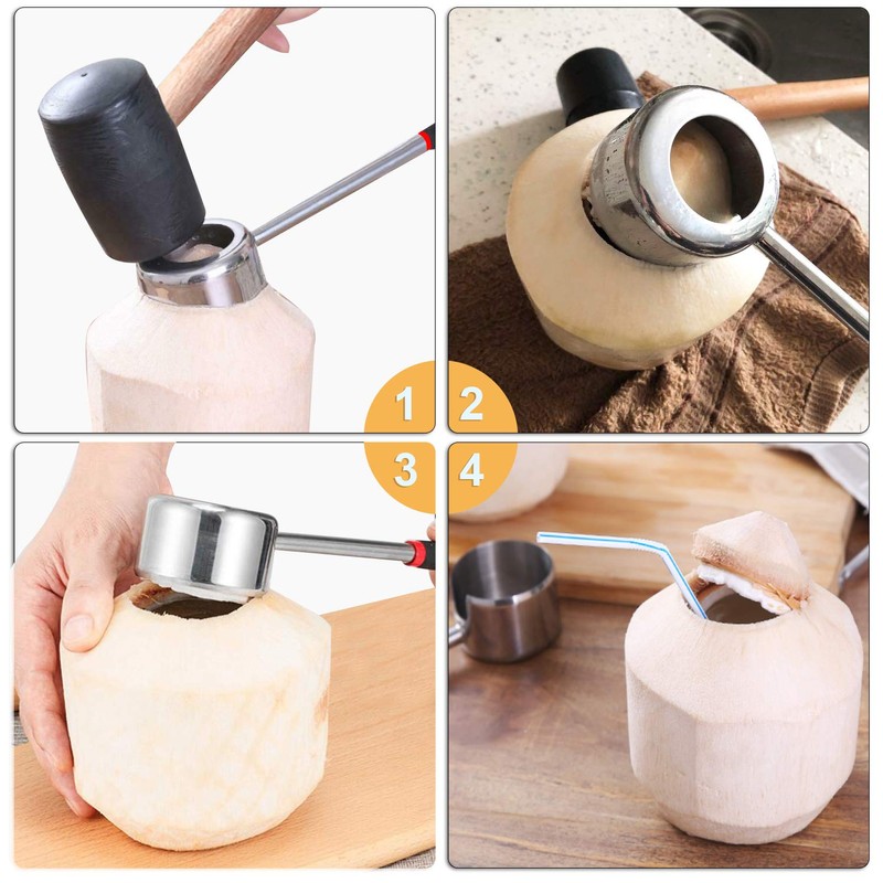 YiePhiot Coconut Opener Tools with Hammer, Super Safe & Easy
