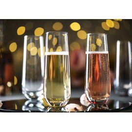 KooK Stemless Glass Champagne Flutes, Cocktail Cups for Rose, 9.4 oz (Classic Set of 4) Prosecco, Mimosa, Great for Weddings and Parties, Dishwasher Safe