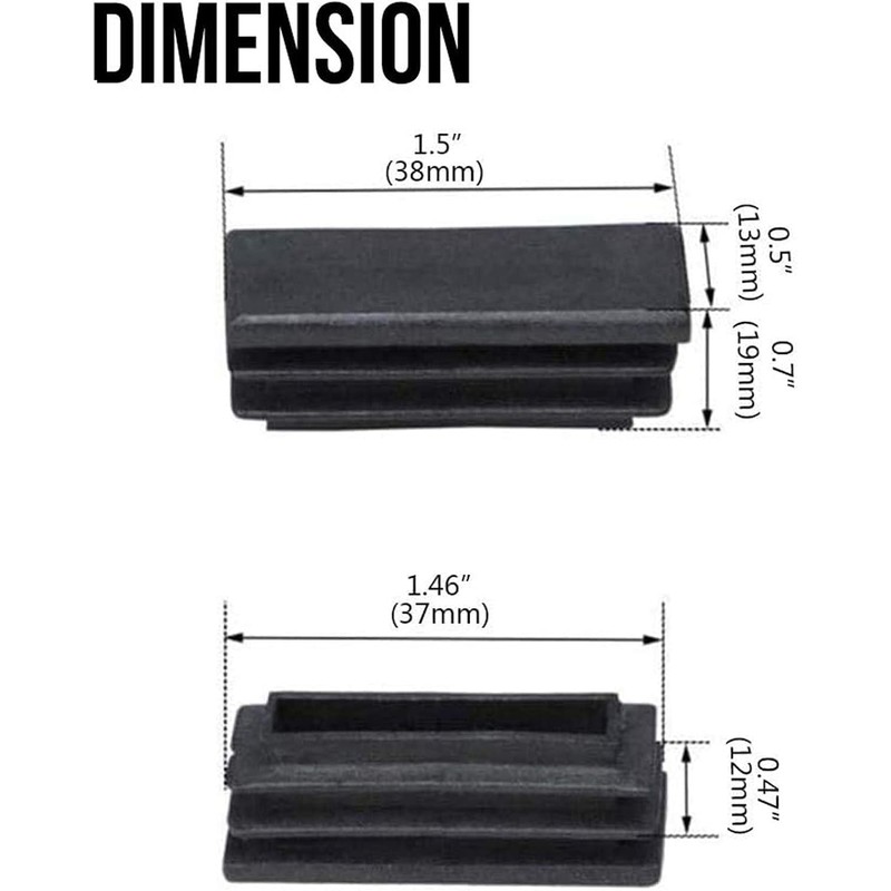 1/2" x 1 1/2" Rectangle Tubing End Caps, 13mm x