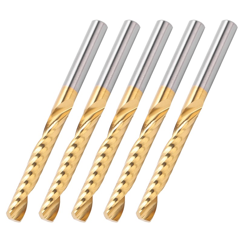 5Pcs End Mill TiPlated 1Flute CNC Spiral Router Bit HighSpeed