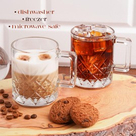 GOSOYO Vintage Glass Coffee Mugs, Tea and Latte Glasses, Coffee Glasses, Cappuccino Cups, Glass Mugs for Hot Drinks with Handles (2 Pcs (250ml))