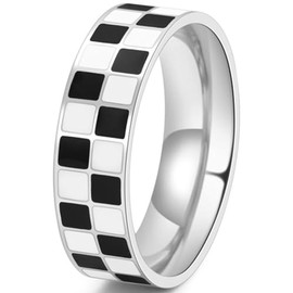 Jude Jewelers 6mm Stainless Steel Checkerboard Chess Pattern Wedding Band Biker Statement Ring (Silver, 6)
