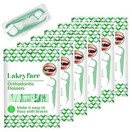 Lakeyface Hilos dentales para ortodoncia (300 unidades, con dispensador), para niños y adultos, palillos de hilo dental, bolsa de 50 unidades (paquete
