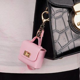 Philo Fun Pink Mini Keychain Purse Charm – Cute Keyring Handbag Accessory with Gold Clasp and Turn Lock for Keys, Bags and Earbuds